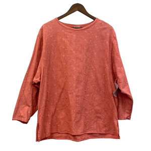 Embroidered Cotton Long Sleeve Blouse Womens Medium Dusty Rose‎ USA Minimalist
